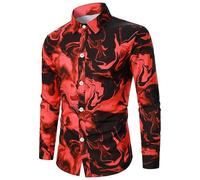 Gefomuofe Camiseta de manga larga para hombre con estampado Tie-Dye Smart Casual Camisas de manga larga Carnaval Festival Vacaciones Tea Multicolor Solapa Blusas Camisetas de moda, rojo, 4XL