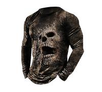 Gefomuofe Camiseta de manga larga para hombre, diseño de calavera, manga larga, vintage, de algodón, simple, informal, para negocios, novedad, primavera, diseño de letras, E Braun., XL