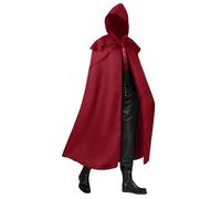 Gefomuofe Capa medieval con capucha para hombre, disfraz de mago, ropa gótica, caballero, túnica larga para adultos, abrigo para Halloween, cosplay, fiesta, rojo, L