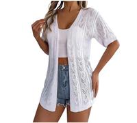 Gefomuofe Cárdigan de punto para mujer de gran tamaño, chaqueta de ganchillo con parte delantera abierta, chaqueta de camisa fina, protección solar, media manga, top festivo, tops, bolero suelto