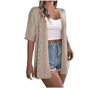 Gefomuofe Cárdigan de punto para mujer de gran tamaño, chaqueta de ganchillo con parte delantera abierta, chaqueta de camisa fina, protección solar, media manga, top festivo, tops, bolero suelto