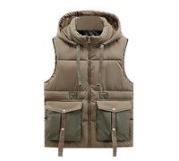 Gefomuofe Chaleco acolchado con capucha para hombre, cálido, grueso, chaleco de algodón, sin mangas, ligero, acolchado, chaleco de trabajo, chalecos de transición cálidos para hombre para correr