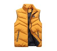 Gefomuofe Chaleco acolchado para hombre, chaleco acolchado para hombre, chaleco de invierno para exteriores, chaleco con capucha y cuello alto, impermeable, sin mangas, cálido, monocolor, chaleco para