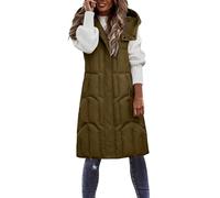 Gefomuofe Chaleco acolchado para mujer, largo sin mangas, informal, chaleco largo de entretiempo ligero con cremallera, abrigo largo de invierno, con capucha, abrigo de plumón, ropa exterior