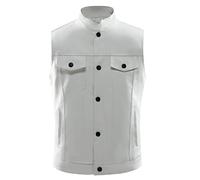 Gefomuofe Chaleco clásico de cuero motero para hombre, aspecto mojado, sin mangas, chaquetas de cuero genuino de vaca Motorcade, chaleco de cuero genuino para hombre, ajuste ajustado, chaleco de cuero