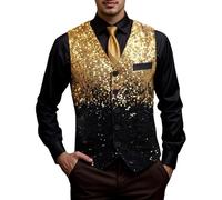 Gefomuofe Chaleco de lentejuelas para hombre, color degradado, chaqueta de traje, chalecos brillantes, cuello en V, blazer de negocios, discoteca, carnaval, disfraz, danza, traje de boda, dorado, M