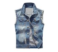 Gefomuofe Chaleco de mezclilla para hombre sin mangas Ropa de abrigo con botones Chaqueta de vaquero Chaleco de motorista Chaleco de motorista Mangas clásicas Chaquetas finas Vaqueros Chaleco para