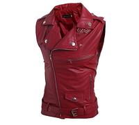 Gefomuofe Chaleco de motorista de cuero genuino para hombre con botones abiertos chaleco clásico motocicleta motorista chaleco de cuero genuino sin mangas Chaquetas genuino de vaca Motorcade Chaleco