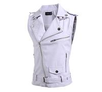 Gefomuofe Chaleco de motorista de cuero genuino para hombre con botones abiertos chaleco clásico motocicleta motorista chaleco de cuero genuino sin mangas Chaquetas genuino de vaca Motorcade Chaleco