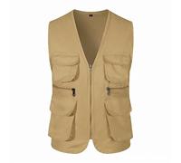 Gefomuofe Chaleco de trabajo para hombre al aire libre, varios bolsillos, chaleco de pesca de verano, senderismo, varios bolsillos, ligero, para pesca, senderismo, caza, rango militar, dorado, XXL