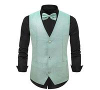Gefomuofe Chaleco de traje para hombre chaleco brillante con pajarita conjunto cuello en V sin mangas chaleco de lentejuelas chaleco brillante traje de boda chaleco festivo disfraz, verde, XL