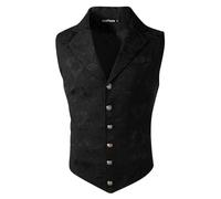 Gefomuofe Chaleco de traje para hombre estilo corte de moda chaleco de un solo pecho traje sin mangas cuello chaqueta jacquard tops elegante chaleco de negocios boda chaqueta, Negro , 3XL