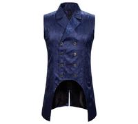 Gefomuofe Chaleco para hombre de longitud media, chaleco de traje de esmoquin, jacquard, gótico, con doble botonadura, con personalidad, diseño de vaina, vestido de rendimiento, marine, S