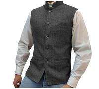 Gefomuofe Chalecos para hombre con hueso de arenque Tweed chaleco de traje de cuello alto chaleco de negocios formal chaleco vintage boda chaleco de lana novio chaqueta casual chaleco, gris, XL