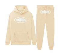 Gefomuofe Chándal para hombre Sudaderas sueltas Tracksuit y pantalones de chándal Y2K para hombre Hip Hop Pantalones de chándal y chándales para hombres Casual Tops y traje deportivo, beige, XL