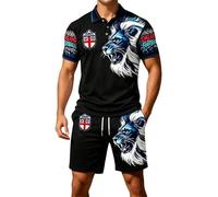 Gefomuofe Chándal para hombre, traje deportivo de verano de 2 piezas, conjunto de ropa estampada de manga corta, camisetas de camuflaje + pantalones cortos, traje de ocio para hombres chándal, Negro