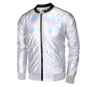 Gefomuofe Chaqueta bomber para hombre, chaqueta metálica de los años 70, chaqueta de ocio, ligera, abrigo de béisbol, cómodo, elegante, disfraz de club nocturno, ropa exterior, multicolor, XL
