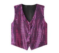 Gefomuofe Chaqueta de lentejuelas para hombre de los años 70 sin mangas, chaqueta de lentejuelas y brillo, chaqueta de disco, carnaval, disfraz de rave, chaqueta de lentejuelas en oro, plata y negro