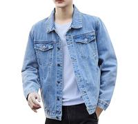 Gefomuofe Chaqueta de mezclilla para hombre, estilo button-down, ajuste slim, chaqueta casual, chaqueta de transición, bomber, abrigo, chaqueta de cargo, chaqueta funcional, Bu2., XXL