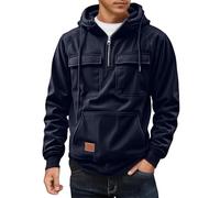 Gefomuofe Chaqueta de pana para hombre, monocolor, varios bolsillos, sudaderas con capucha, sudadera con capucha, sudadera para el gimnasio, chaqueta de exterior, cómoda camiseta de ocio, marine, XL