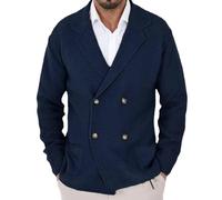 Gefomuofe Chaqueta de punto para hombre, de doble botonadura, ligera, con botones, corte regular, chaqueta de punto, chaqueta de punto, azul, 3XL