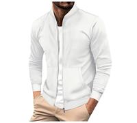 Gefomuofe Chaqueta de punto para hombre, jacquard, chaqueta softshell, cuello alto, monocolor, chaqueta de entretiempo con cremallera, chaqueta bomber, chaqueta de aviador, chaqueta para el tiempo