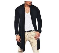 Gefomuofe Chaqueta de punto para hombre larga sudadera sin capucha ligera de manga larga chaqueta de entretiempo fina chaqueta deportiva abierta suéter largo capa gabardina tops, Negro , XXL