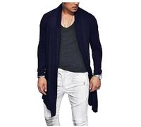 Gefomuofe Chaqueta de punto para hombre larga sudadera sin capucha ligera de manga larga chaqueta de entretiempo fina chaqueta deportiva abierta suéter largo capa gabardina tops, azul, 3XL