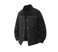 Gefomuofe Chaqueta de trabajo para hombre, monocolor, solapa, botón a presión, chaqueta softshell, estilo informal, chaqueta de aviador, chaqueta vintage, ropa de trabajo, chaqueta deportiva, chaqueta