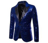 Gefomuofe Chaqueta de traje de lentejuelas para hombre, para fiesta de disfraces, cena, elegante, esmoquin, dorado, con estampado de flores, chaqueta con botones, corte regular, simplicidad, chaqueta