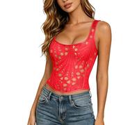 Gefomuofe Corsé para mujer, parte superior con pecho completo, para Halloween, estilo gótico, moldeador de figuras, ropa interior con estampado floral, vintage, corsé de encaje, corsé con cordones