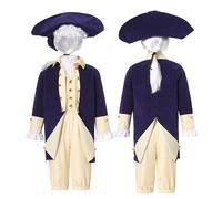 Gefomuofe Disfraz de carnaval para niños de George Washington, disfraz del presidente, disfraz de carnaval, cómodo, elegante, ropa de festival, ropa de manga larga, chaqueta, pantalones, trajes