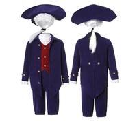 Gefomuofe Disfraz de carnaval para niños de George Washington, disfraz del presidente, disfraz de carnaval, cómodo, elegante, ropa de festival, ropa de manga larga, chaqueta, pantalones, trajes