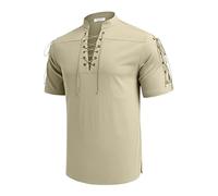 Gefomuofe Disfraz de pirata para hombre de manga larga, camisa de ocio Ghillie Kilt Camisa tradicional retro con cordones, camisa de verano gótica, renacimiento, camisa con cordones con cuello alto