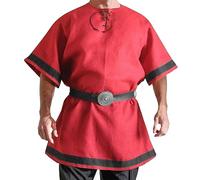 Gefomuofe Disfraz medieval para hombre, camisas renacentistas, vintage, túnica de caballero, pirata, túnica medieval, Halloween, capa oscura, cosplay, camisetas sin cinturón, rojo, M