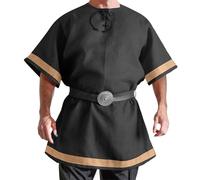 Gefomuofe Disfraz medieval para hombre, camisas renacentistas, vintage, túnica de caballero, pirata, túnica medieval, Halloween, capa oscura, cosplay, camisetas sin cinturón, Negro , L