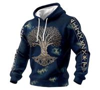 Gefomuofe Disfraz vikingo para hombre, mitología nórdica, sudadera con capucha, estilo retro, ropa medieval, sudadera con capucha impresa en 3D, Harajuku Streetwear, azul marino, L