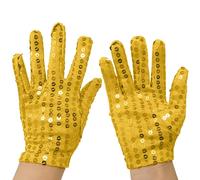 Gefomuofe Guantes de lentejuelas Michael Jackson guantes de purpurina plateados para mujer con lentejuelas borlas guantes de satén, guantes sin dedos, disfraz de ópera de los años 20, dorado, Talla