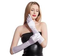 Gefomuofe Guantes largos para mujer, elegantes, estilo años 20, glamour, guantes de noche, ópera, clásicos, elásticos, satén, gótico, festivo, carnaval, noche de verano, Blanco, Talla única