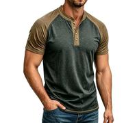 Gefomuofe Henley Shirt Herren Leicht Kurzarm Tshirt Basic Knopf Sportshirt Lässig Einfarbig Trainingsshirt Regular Fit Laufshirt für Urlaub Alltagsoberteil, café, M