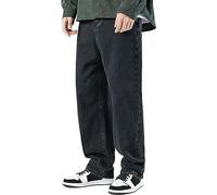 Gefomuofe Jeans de hombre Baggy Y2k Jeans Vintage Pernera Recta Denim Pantalones para Adolescentes Ropa Urbana Hip Hop Jeans de Cintura Alta Talla Grande Azul Claro, G Negro, XL