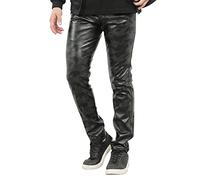 Gefomuofe Leggings para hombre, aspecto mojado, de látex, pantalones de motorista, pantalones de motorista, pantalones de piel con cremallera, pantalones de clubwear para hombre, pantalones de piel