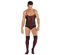 Gefomuofe Mono sexy para hombre, sexy, de malla, ropa interior, ropa interior, sexy, traje de lucha libre, mono de hombre, con tirantes, ropa interior de una pieza, A negro., Talla única