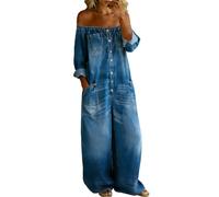 Gefomuofe Mono vaquero holgado para mujer, de manga larga, holgado, de pierna ancha, aspecto vaquero, gran tamaño, Y2K, holgado, para el tiempo libre, 01 azul., L