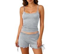 Gefomuofe Pantalones cortos para mujer y conjuntos de top, tirantes sin vientre, pantalones cortos, pantalones cortos de verano, traje de pantalón elegante, ropa estilizada Y2k, ropa de entrenamiento