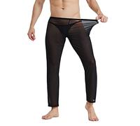 Gefomuofe Pantalones de malla para hombre, pantalones de malla transparente, mallas musculares transparentes con cordón, transpirables, sexy, pantalones largos, ropa interior