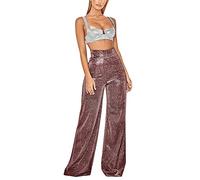 Gefomuofe Pantalones de mujer con lentejuelas, pantalones de campana, brillantes, elásticos, con cintura elástica, de ajuste suelto, leggings de campana con brillo, ropa de calle de los 90, rojo, L