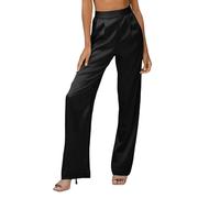 Gefomuofe Pantalones de pierna ancha para mujer, informales, plisados, con bolsillos, de satén, de seda, para el trabajo, para el tiempo libre, ajuste holgado, pantalones de oficina, cómodos, ropa de