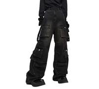 Gefomuofe Pantalones vaqueros holgados Y2k para hombre, pantalones cargo, pantalones holgados, vintage, informales, largos, ropa de calle, motero, elásticos, ajustados, pantalones de skateboard, ropa