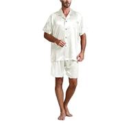 Gefomuofe Pijama de hombre de satén de seda de seda verano conjunto de pijama masculino suave para hombres pijamas hombres camiseta pijama, Blanco, M